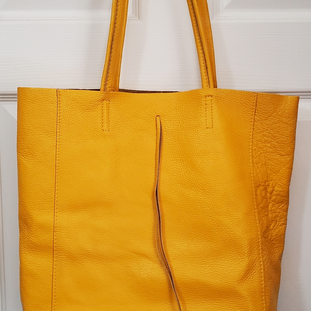 Yellow Leather Tote Bag